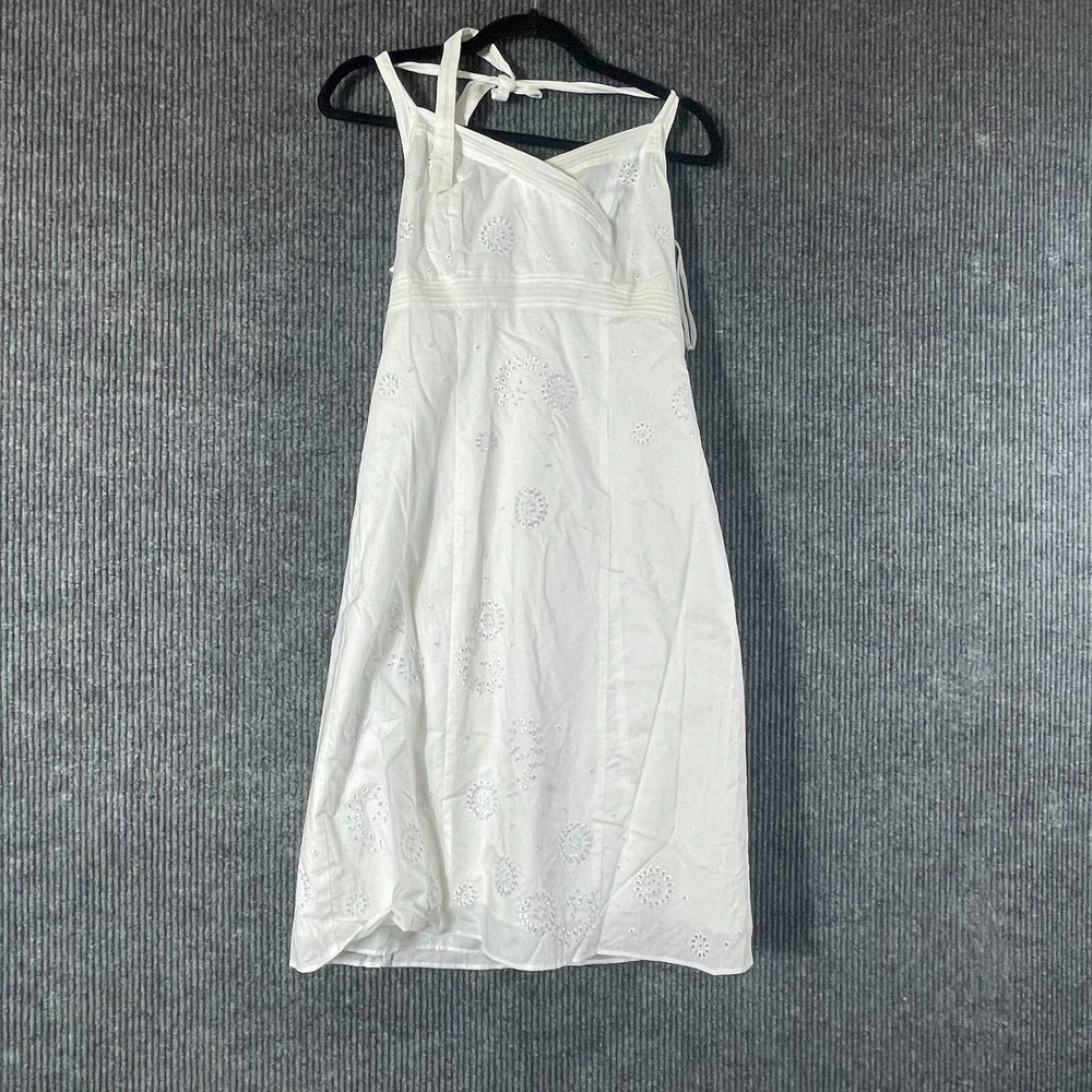 Madison Dress Womens 4 White Cotton Sleeveless Tie Up Zipper Lined Lightweight
